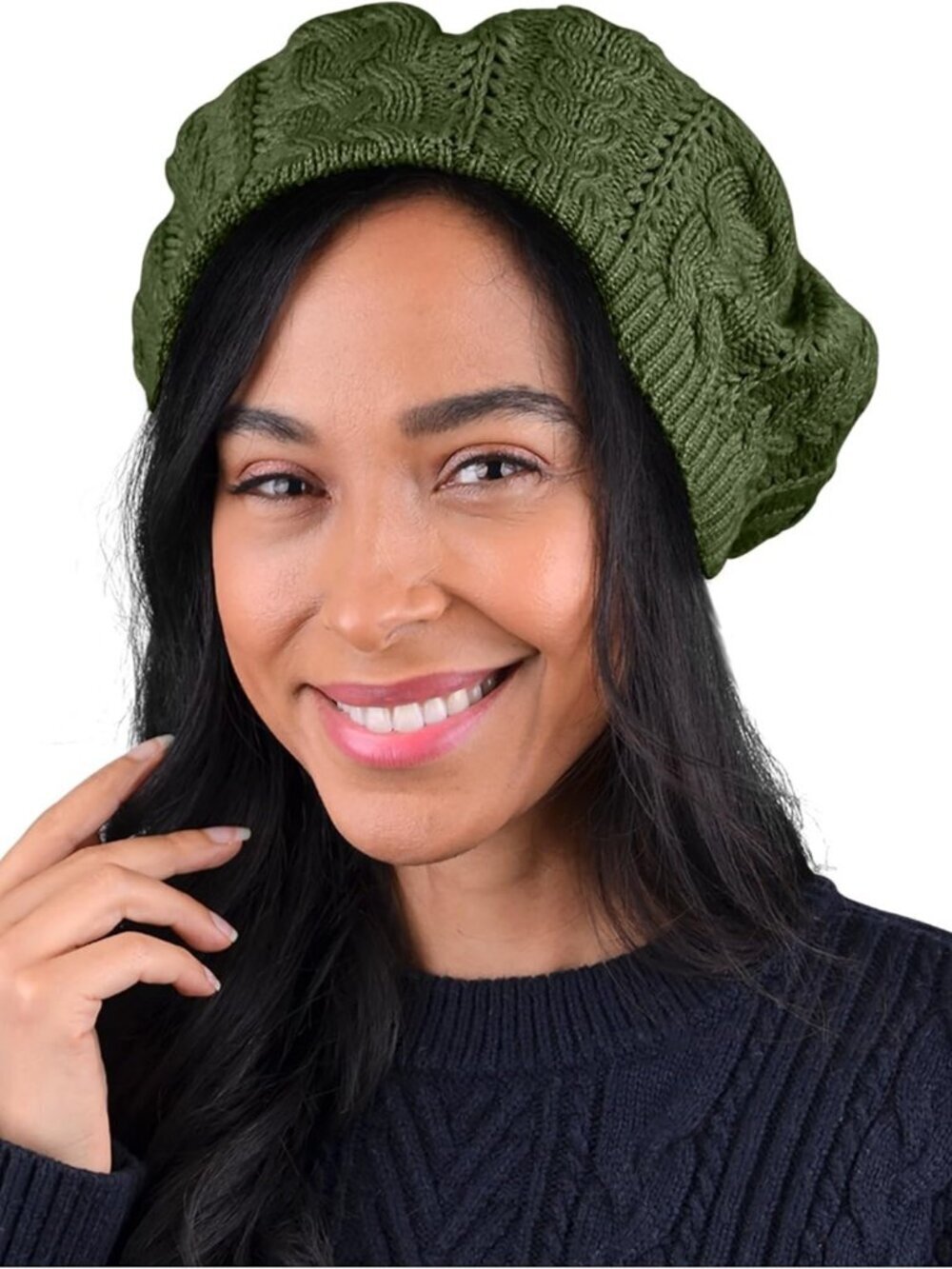 Women's Crochet Knitted Style Beanie Slouchy Hat Olive